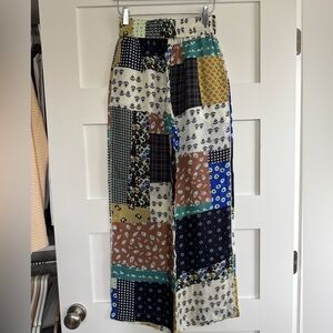 Aritzia Colorful Patchwork Wide-Leg Silk Pants